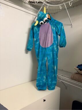 Kids Blue Monster Hooded One-Piece Costume with Purple Belly